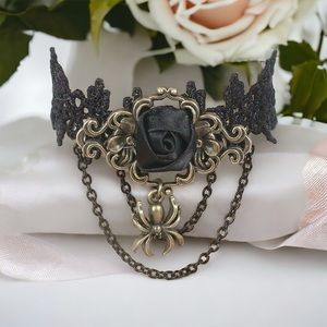 1pc‎ Retro Style Gothic Black Rose Lace Tassel Bracelet Spider Rose Bracelet
